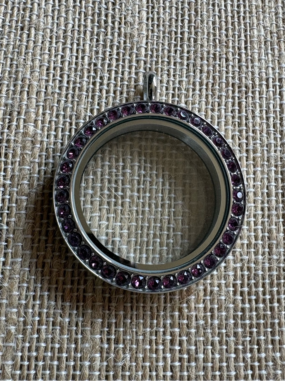 Origami Owl Large Silver with Amethyst Crystals Twist Locket
